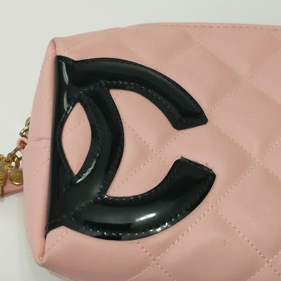 Pink Quilted Cosmetic Case with Black Logo - Picture 5 of 12